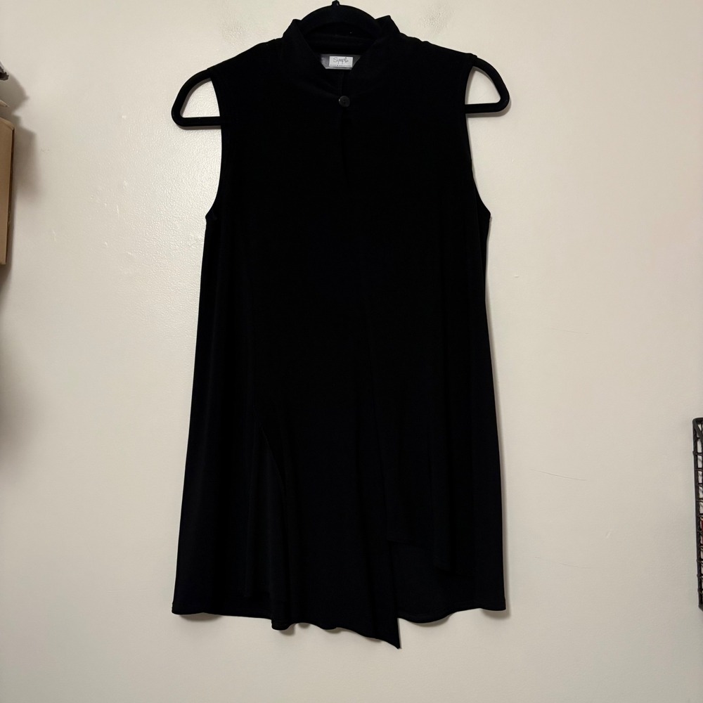 Sympli Women Black Sleeveless Mock‎ Neck Keyhole Button Tunic Top Size 8